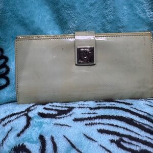 Salvatore Ferragamo blueish  Patent Leather Wallet with Silver-Tone Logo Clasp